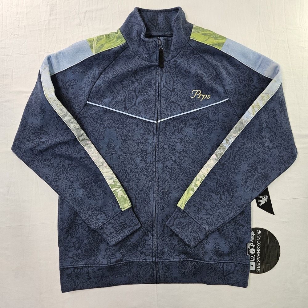 Prps Japanese Full Zip Track Jacket Floral Blue Green Men's Size Medium